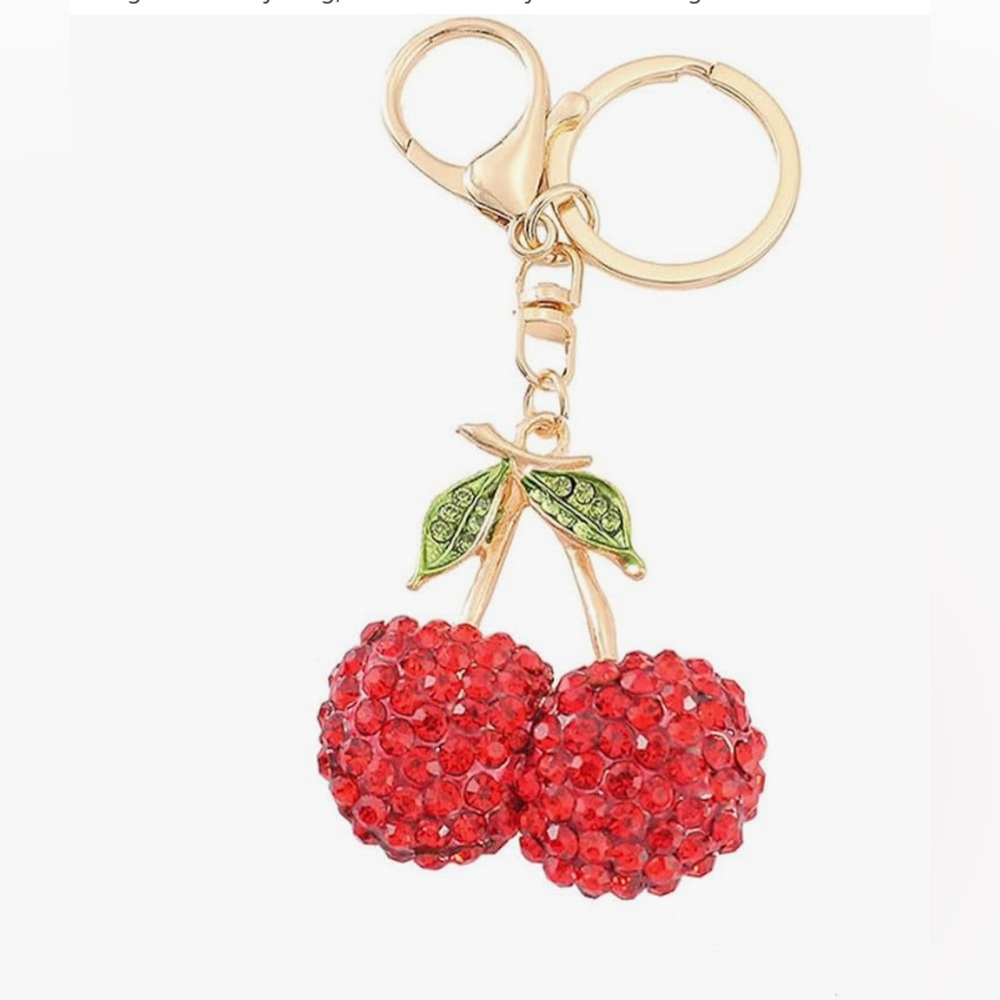 Diamond Cherry Strawberry Keychain Glitter Bag Charm Key Ring.